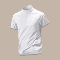Men’s Polyester Spandex Short Sleeve Half-Zip Stand Collar Tee for Four Seasons
