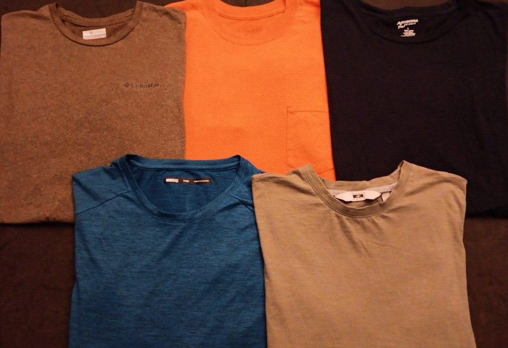 Lot Of 5 Men’s Large Name Brand Mixed T Shirt Lot REI Columbia Joseph Abboud