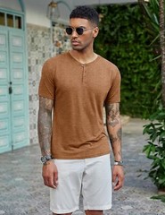 Men’s Short Sleeve Henley Shirt Casual Summer Tee Lightweight Breathable Solid T