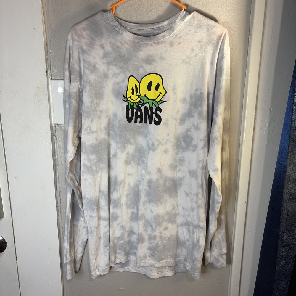 Vans T-Shirt Size Small Tie Dye Gray/White Graphic Logo Long Sleeve Classic Fit