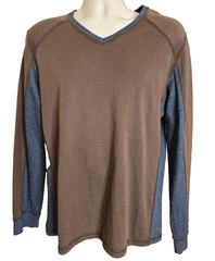 Murano Men’s Slim Fit Large Brown and Blue V Neck Pullover Shirt
