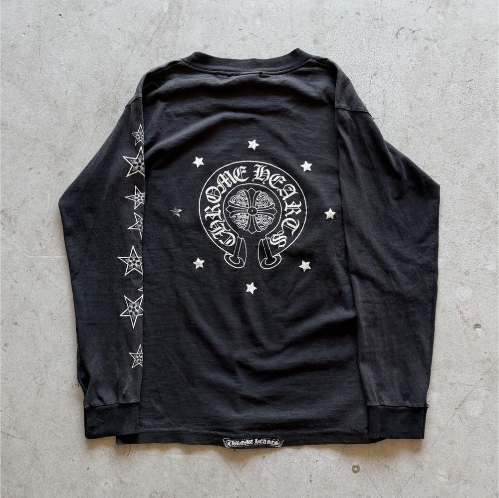 Vintage Chrome Hearts Black Long Sleeve Pocket Tee Star Graphic Print Size S