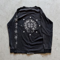 Vintage Chrome Hearts Black Long Sleeve Pocket Tee Star Graphic Print Size S