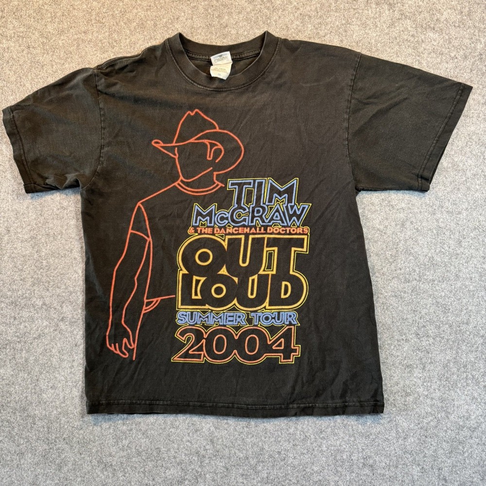 Anvil Tim McGraw Out Loud Summer Tour T-Shirt Medium Black 2004 Concert Tee