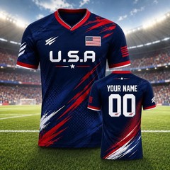 Custom USA Soccer Jersey, Personalized USA Shirt, Dark Blue USA Football Tee