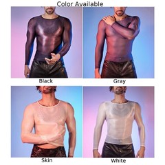 Men’s Oil Shiny See Through Long Sleeve Sheer Tights Top Sexy Lingerie Shirt