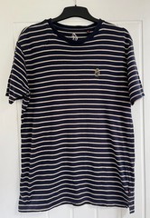 Luke Sport Men’s Navy Beige Striped T-Shirt Large Crew Neck Cotton Modal