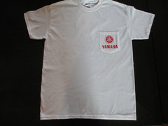 New Yamaha Short Sleeve T-shirt w/ Front Pocket w/ Yamaha Logo White/ Back Boat