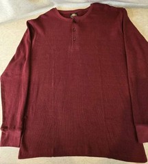 NWT Knocker Activeware Mens Lg Waffle Knit Thermal Henley LS Burgandy Shirt 100%