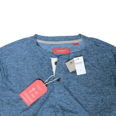 Bruno Milano Mens Long Sleeve Henley Shirt Dark Copenhagen Blue Size Large