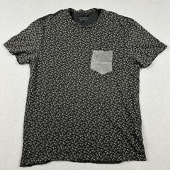 AllSaints Shirt Men Small Black Floral Graphic Suede Pocket Infinate Crew Tee S