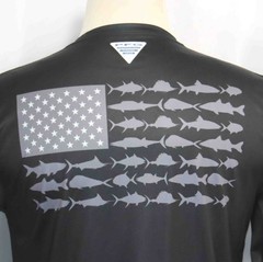 Columbia PFG Terminal Tackle Black L/S Fish Flag Patriotic T-Shirt Mens Size Sm