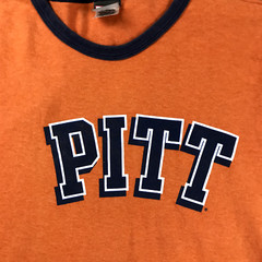 VTG PITT Shirt Mens Large Orange Cotton Contrasting Trim Pittsburgh Panthers Tee