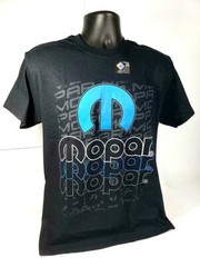 Black T-Shirt w/ Blue Mopar “M” Emblem & Three Color MOPAR Script