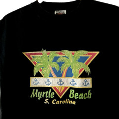 VTG Retro T-Shirt Black Sh Sl Preppy Logo MYRTLE BEACH S. Carolina Palm Tree LG