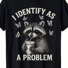 “I Identify As A Problem” Raccoon Funny T-Shirt Classic Crewneck Tee