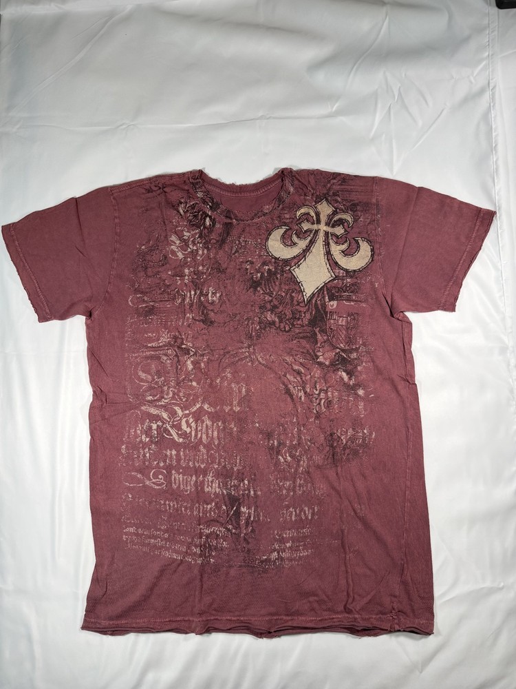 affliction t shirt men large red dimpled foil print