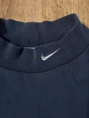Y2K Nike Mock Neck Long Sleeve T-Shirt Navy Blue Embroidered Swoosh Size Large