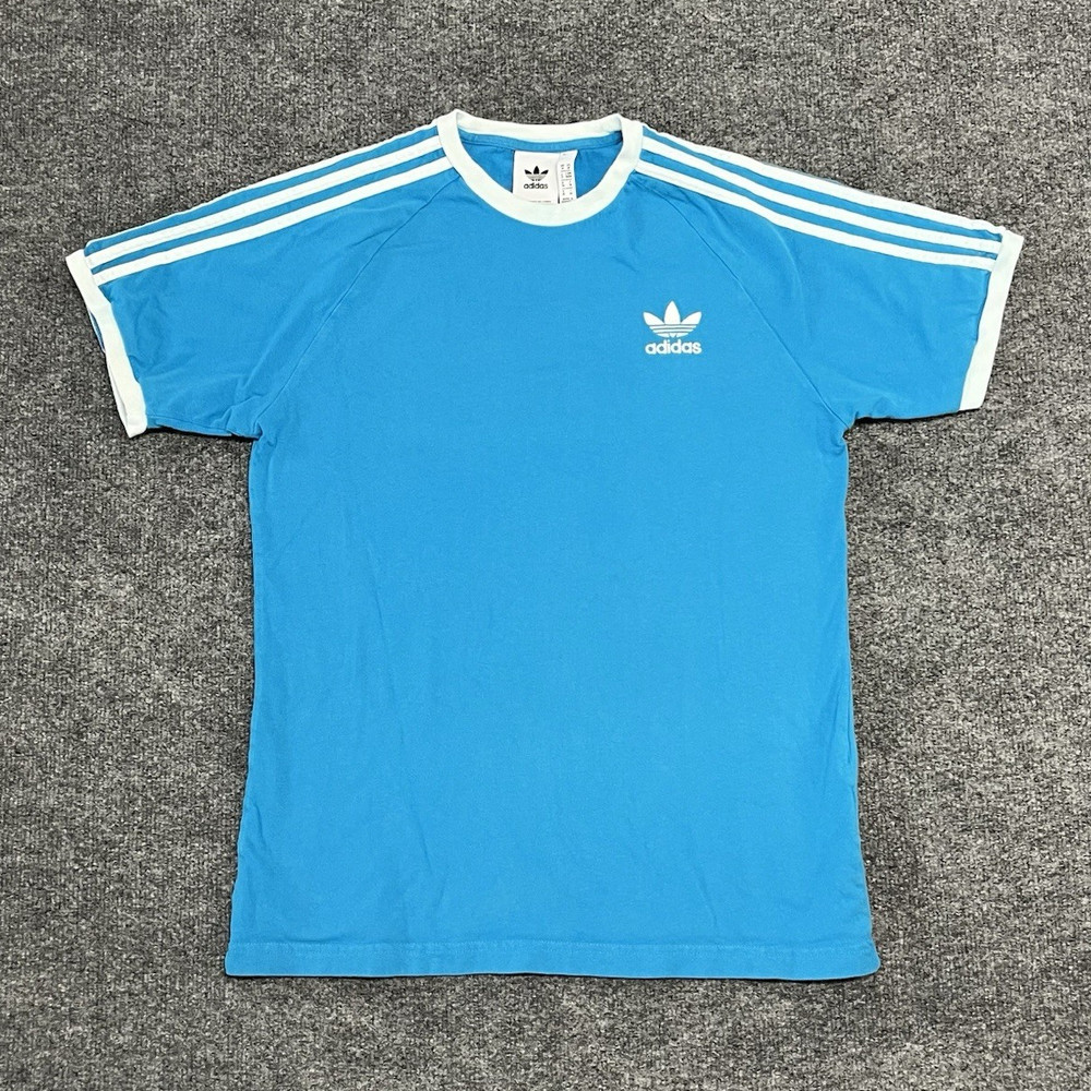 adidas Originals Trefoil 3-Stripes Blue White Crewneck T-Shirt Mens M