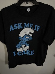 The Smurfs Men’s Brisco Brands Grumpy Smurf Ask Me If I Care T Shirt Size L