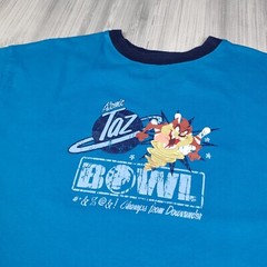 Looney Tunes Atomic Taz Bowl T-Shirt Large Blue Short Sleeve Cartoon Vtg Y2K