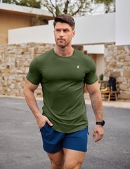 Mens Summer Short Sleeve T-Shirt Muscle Slim Fitted Henley Shirt Crewneck Lon…