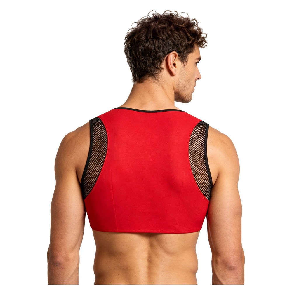 Men Shirt Color Block Crop Top Contrast Trim Vest Nightclub Wear Sleeveless
