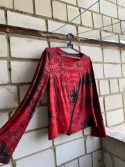 Streetwear Ella Red Graphic Long Sleeve Top with Asymmetrical Zip – City Print S