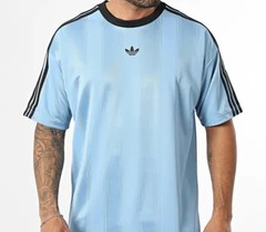 NEW MENS ADIDAS ORIGINALS Large TREFOIL POLY TEE SHIRT Jacquard Ash Blue Black