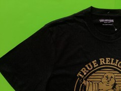 TRUE RELIGION Mens Short Sleeve T-Shirt Size XL Black with Gold 100% Cotton NEW
