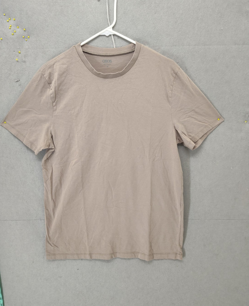 Asos Men Shirt Medium Beige 100% Cotton Short Sleeve Crew Neck Regular Fit Tee