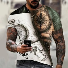 Camiseta Con Estampado 3d De Brújula Para Hombre Camisa Corta Moda Hip-hop Lujo