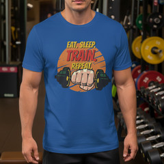 Eat Sleep Train Repeat Unisex Fitness Graphic T Shirt For Gym And Workout Cotton