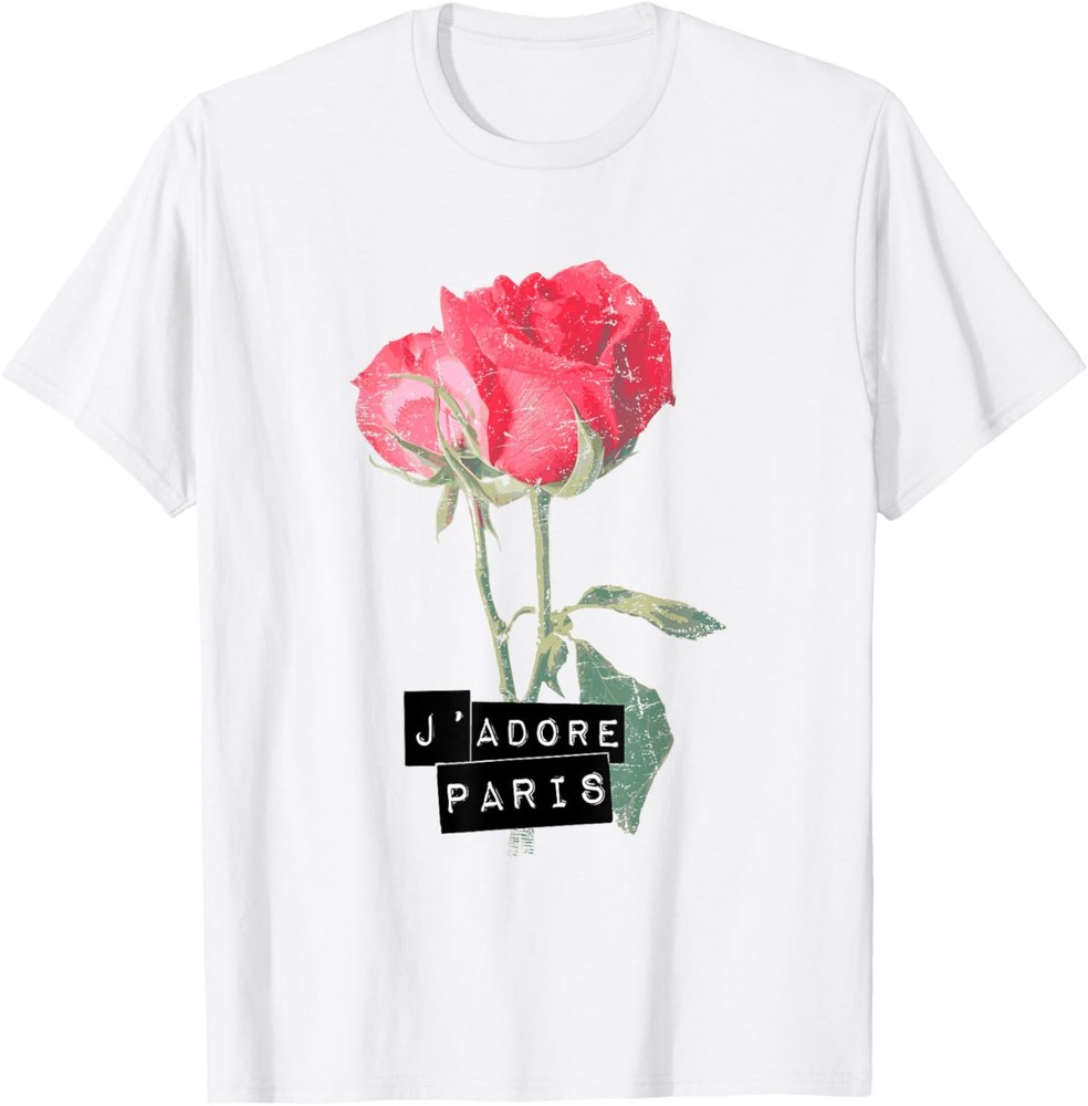 Paris France Rose Flower J’adore I LOVE PARIS Vintage T-Shirt