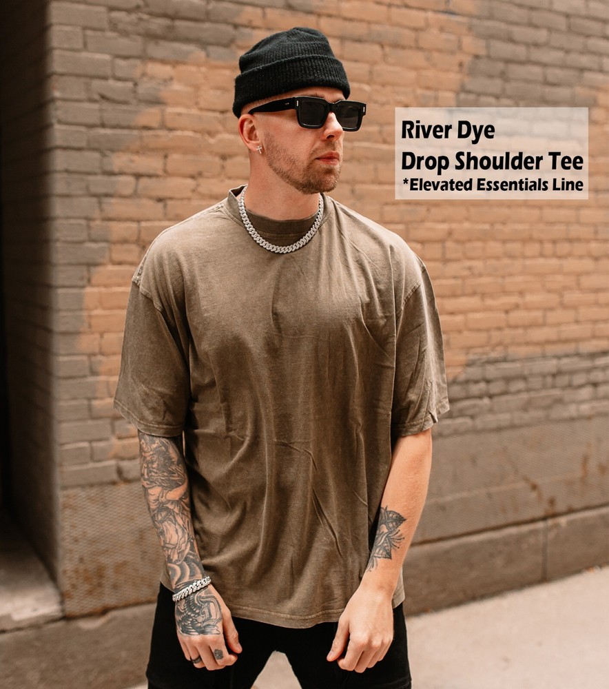 Mens River Wash Drop Shoulder T-Shirt Relaxed Fit Men’s Premium Soft Cotton Tee