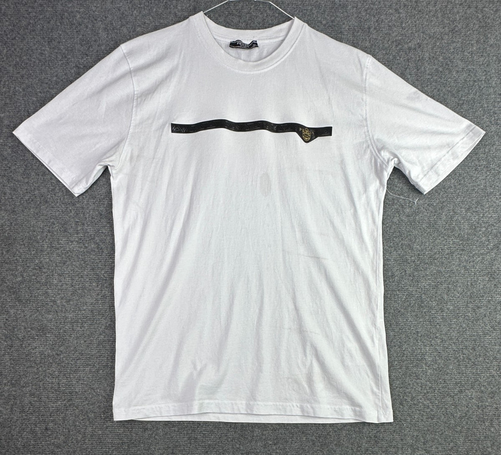 Prada T-Shirt Mens Medium White Crew Neck Short Sleeve Cotton Designer