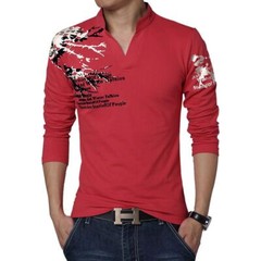 Flower Print T Shirt – Mens Fashion V Neck Long Sleeve Shirt Top Clothes Tee 5XL