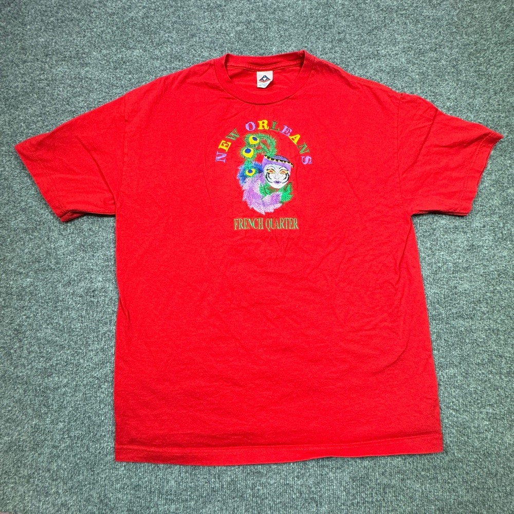 ALSTYLE T Shirt Men XL Red New Orleans French Quarter Mardi Gras Mask