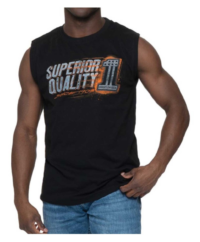 Harley-Davidson Men’s Distressed One Super Sleeveless Cotton Muscle Shirt, Black