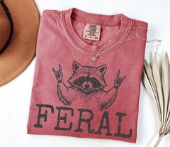 Feral Raccoon Shirt Funny Sarcastic Raccoon Graphic Unisex Retro Animal Tee Gift