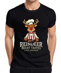 Reindeer Meat Tastes Like Chicken Reindeer Chef Apron Funny Mens T-Shirt