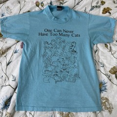 Vintage 80s 1986 Cat Lover T Shirt Blue One Can Never Have Too Many Cats Size M