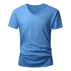 Men 100 % Cotton V Neck T Shirt Casual Summer Beach Gym Fitness Sports Tee Gift