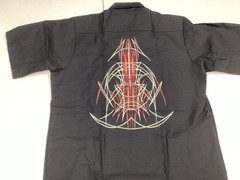 Red Cap Work Shirt Black W Red & Cream Pinstripe Printed