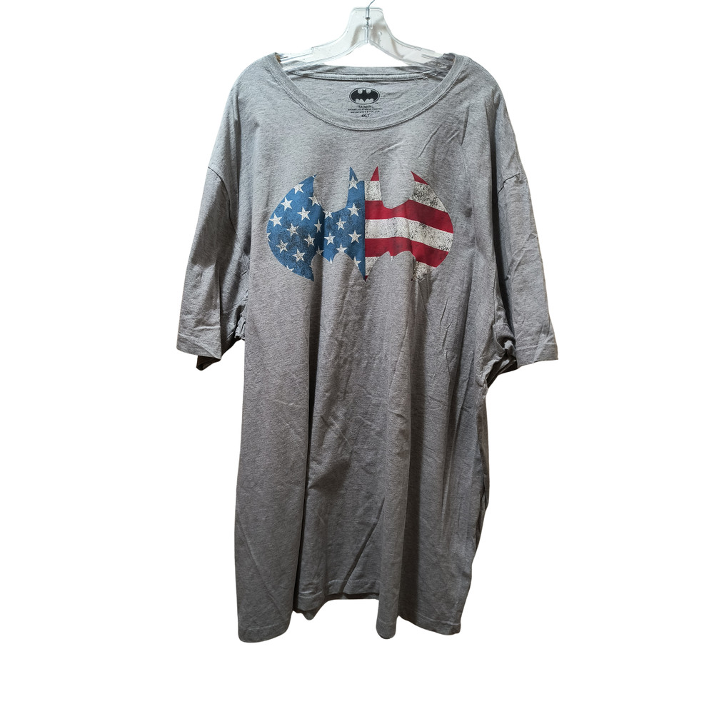 Batman Distressed American Flag Logo T-Shirt 4XLT Heather Gray DC Comics