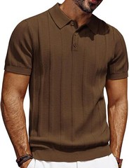 Mens Short Sleeve Polo Shirt Textured Knit Ribbed Casual Golf Style Soft Comfort