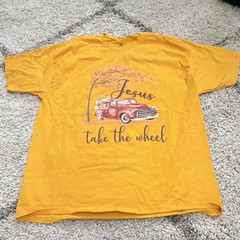 Hanes Tagless 3XL Yellow Crewneck Short Sleeve “Jesus Take the Wheel” Tee