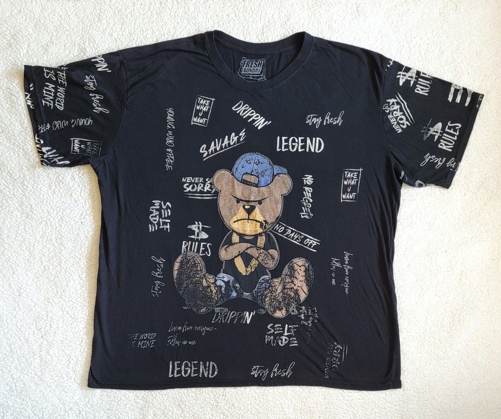 Fresh Laundry Men’s Y2K Savage Gangsta Angry Bear Hipster Black Tee T-Shirt 4XL