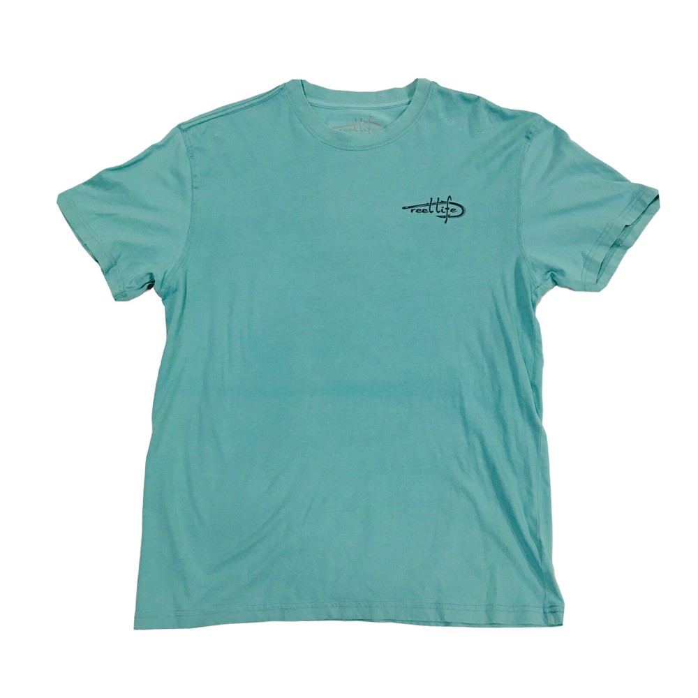 Reel Life Fishing T Shirt Size Large Blue Double Sided