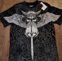 Eighty Eight Men’s XL Black Graphic Skull Wings Sword Tee Crew Neck Short Sleeve